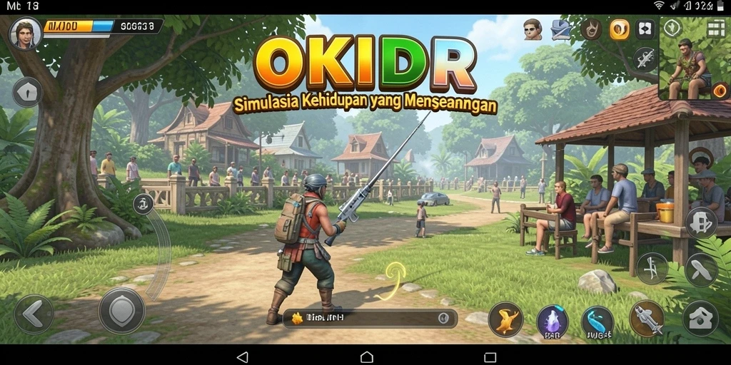Tampilan gameplay OKIDR yang menggambarkan simulasi kehidupan sehari-hari.